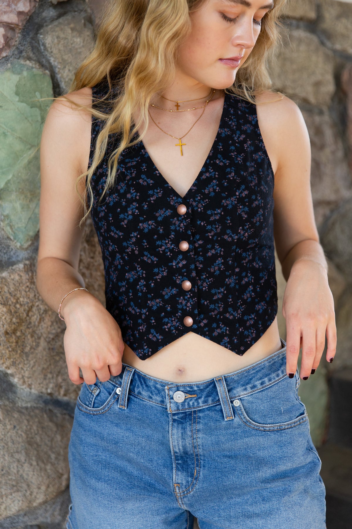 Button Up Floral Vest