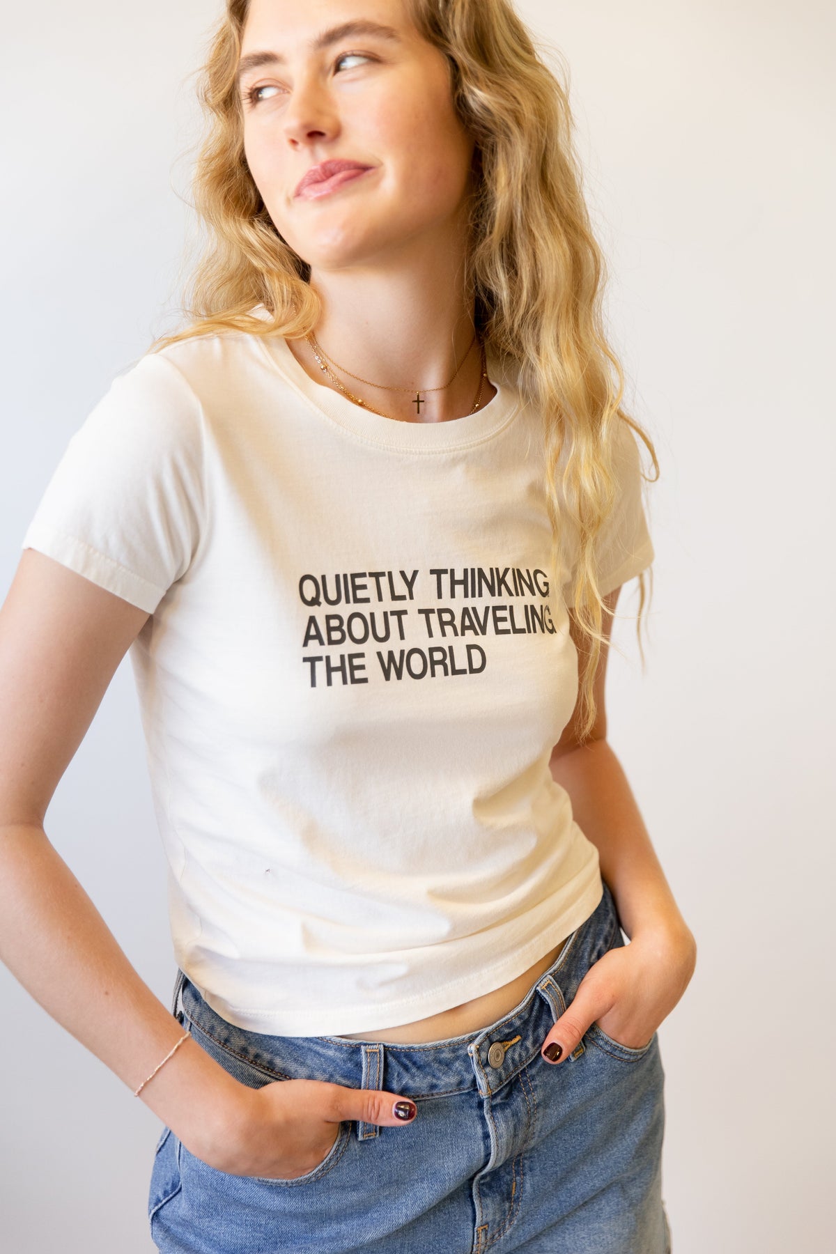 Traveling The World Long Loose Graphic Baby Tee