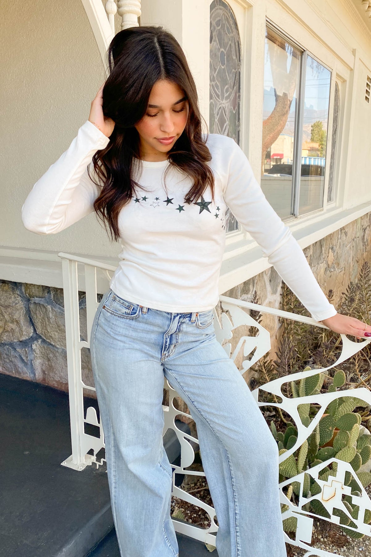 Raglan Graphic Long Sleeve Top